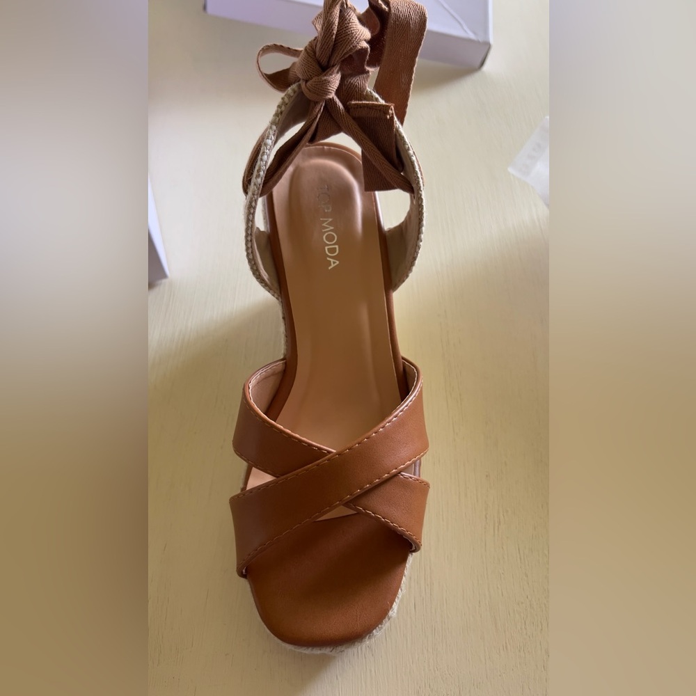 Brown wedges with tie around ankle
